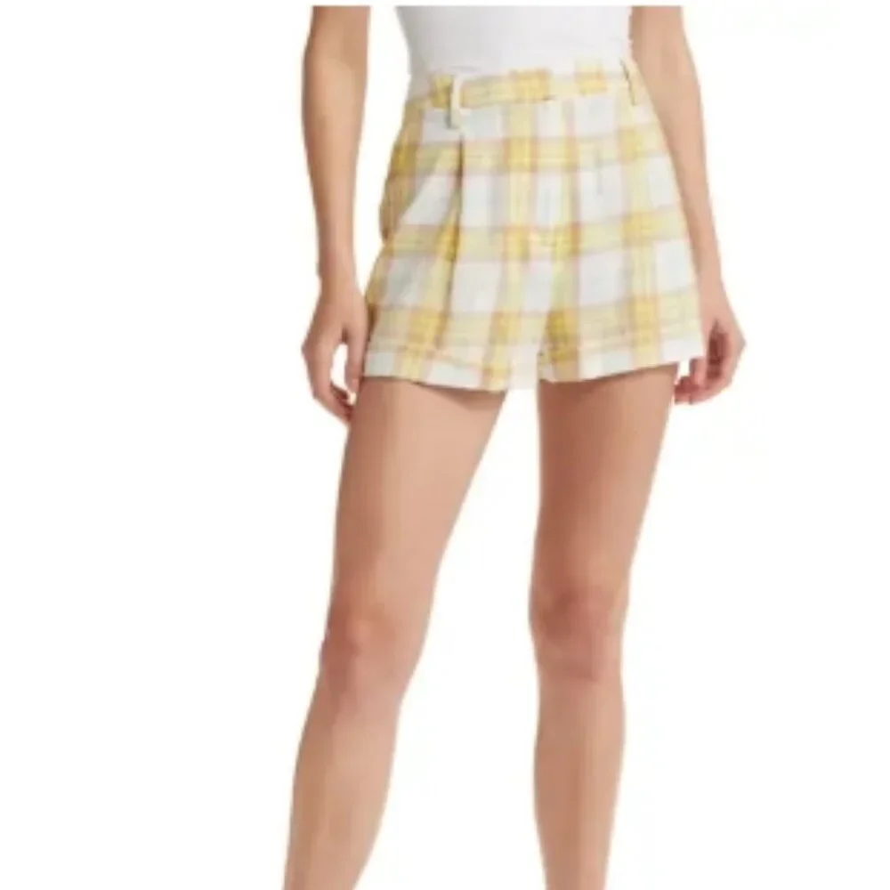 rag & bone Ivy Plaid Pleated Cotton Shorts – Yellow Plaid – Size 2 – NWT - Picture 8 of 10